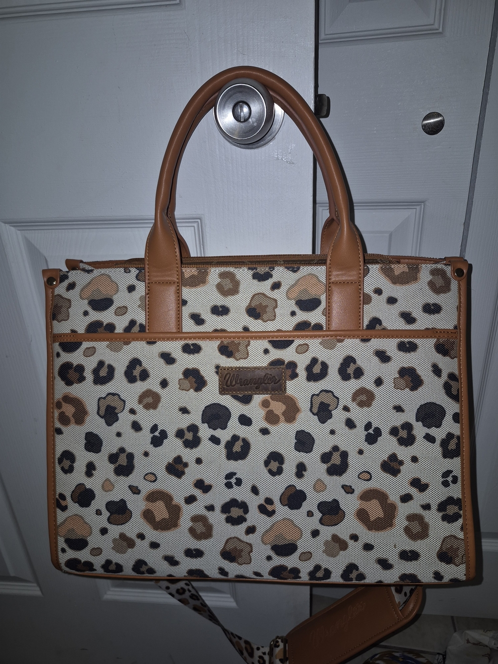 Wrangler Tan Leopard Print Canvas Tote Bag
